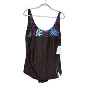 Blair Women's One-Piece Swimsuit Floral Multicolor‎ Black Plus Size 24W